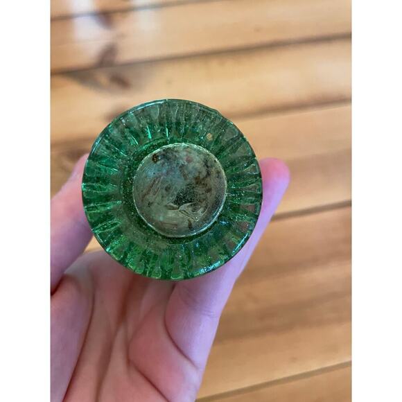 Set of 2 Vintage Small Green Glass Oil Lamps. MCM? Farmhouse Decor. 6" - Picture 5 of 6